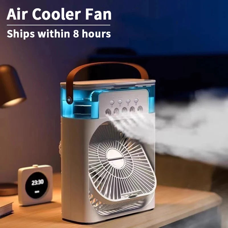 3 In 1 Mini Air Cooler With LED Night Light Humidifier Portable Adjustable Cooling Fan For Home Office Daily Use