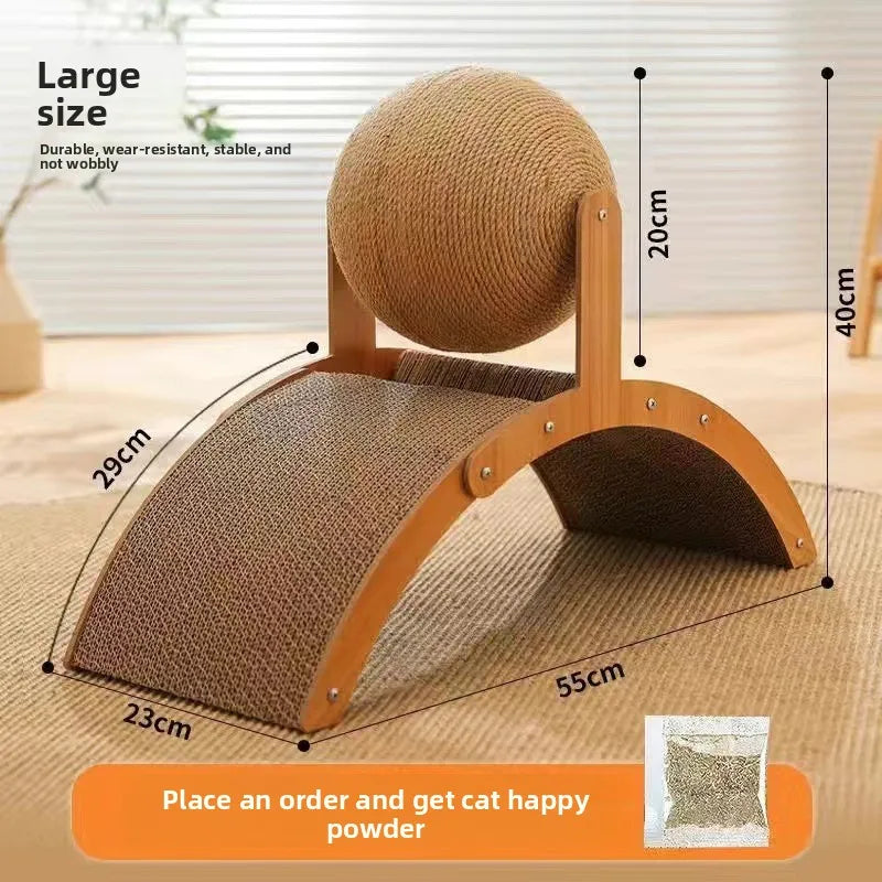 Cat Scratcher with Rolling Sisal Ball, Wooden Frame Sisal Cat Scratch Pad Kitten Grinding Claw Toy Indoor Cat Furniture for Sofa