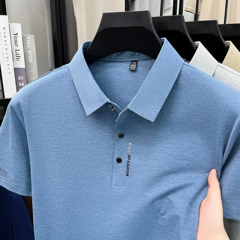 Men's Slim-Fit Polo - Subtle Cuff Print, Breathable Three-Button