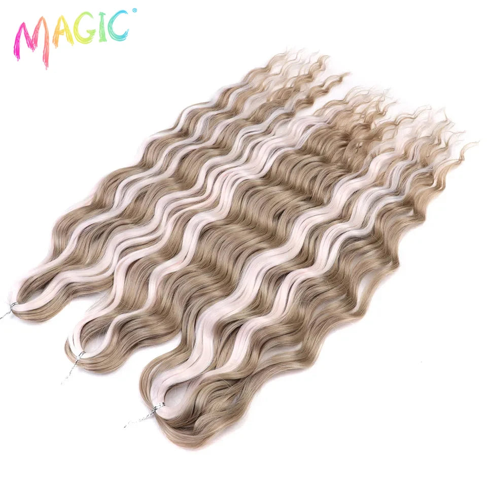 Anna Synthetic Hair 24 Inch Water Wave Braiding Hair Extensions Ombre Blonde Deep Wave Afro Curl Twist Crochet Hair for Women