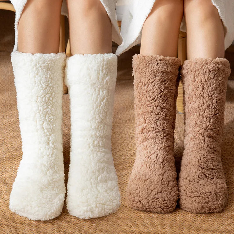 Women's Thick Velvet Slipper Socks with Grip Sole