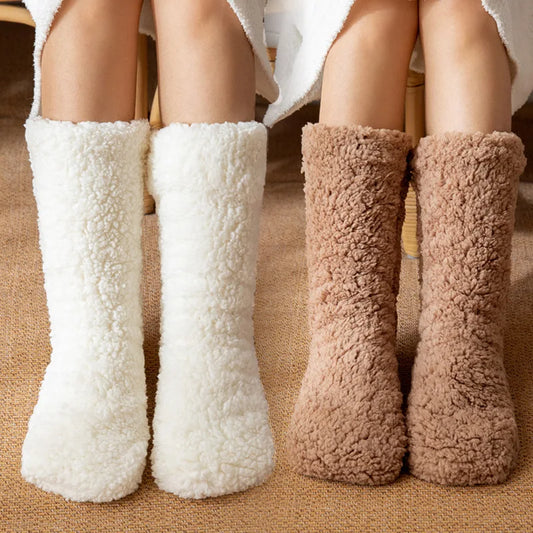 Women's Thick Velvet Slipper Socks with Grip Sole