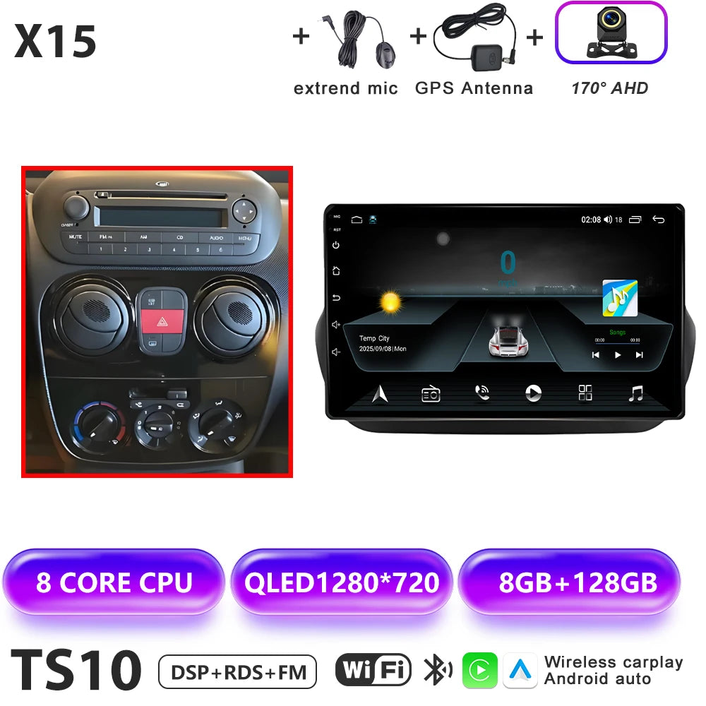 Car Stereo with Apple CarPlay & Android Auto, Compatible with Fiat Fiorino & Qubo, Citroen Nemo & Peugeot Bipper