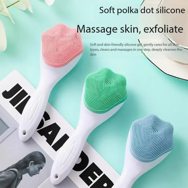 Facial Cleanser Massage Brush with Long Handle, Cat Paw Brush Head, Silicone Soft Hair, Gentle Facial Cleaning Tool.