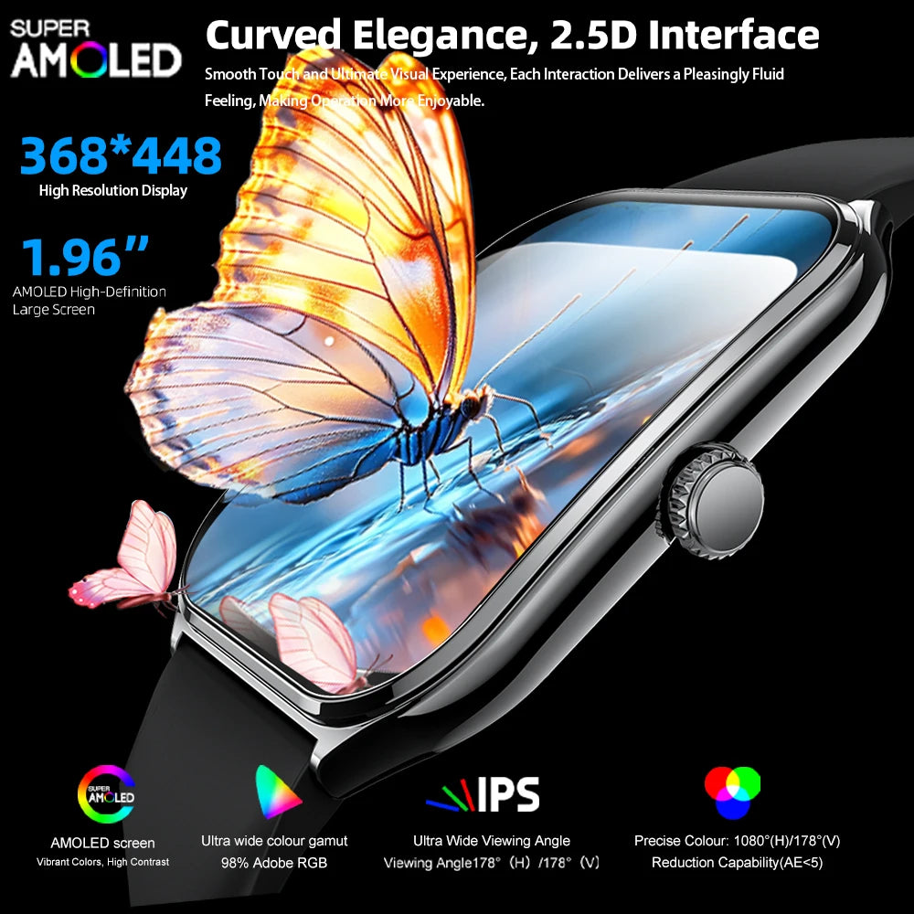2026 New Smartwatch 1.96 inch Ultra-thin Bluetooth Call Health Monitor IP68 Waterproof 100 Sport Smart Bracelet For Android iOS