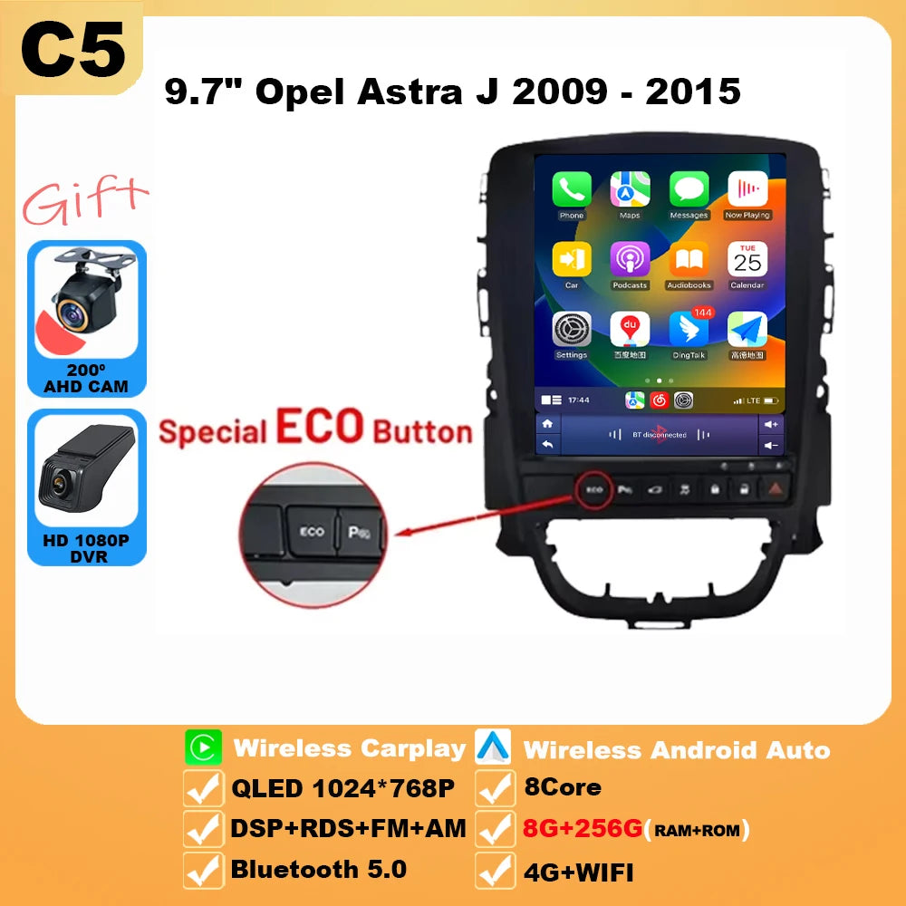9.7 inch For Opel Astra J 2009-2015 Android 16 Car Radio Multimedia Video Player GPS Tesla Model wireless android Auto WIFI 4G