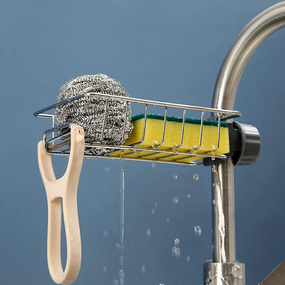 Kitchen Sink Faucet Rack - Sponge, Soap and Towel Holder with Drain - photo 2