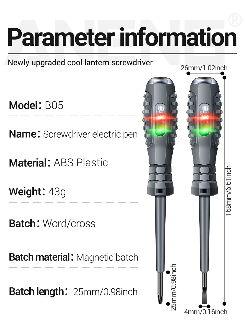 ANENG B05 Word/cross Screwdrivers Neon Bulb Indicator Meter Electric Pen Insulated Electrician Highlight Pocket Tester Pen Tools