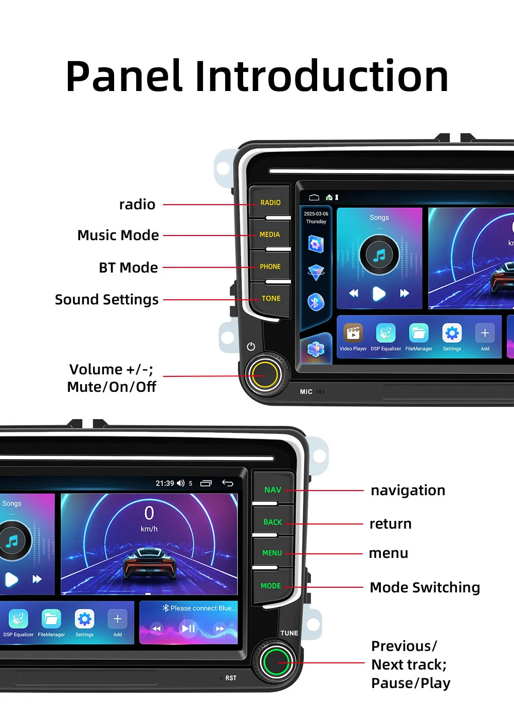 BQCC 7'' Android 13 Octa Core Car Player For Volkswagen VW CC Passat B7 Polo Golf 5 6 Jetta uy5 uy6 Carplay Mirrorlink WIFI GPS