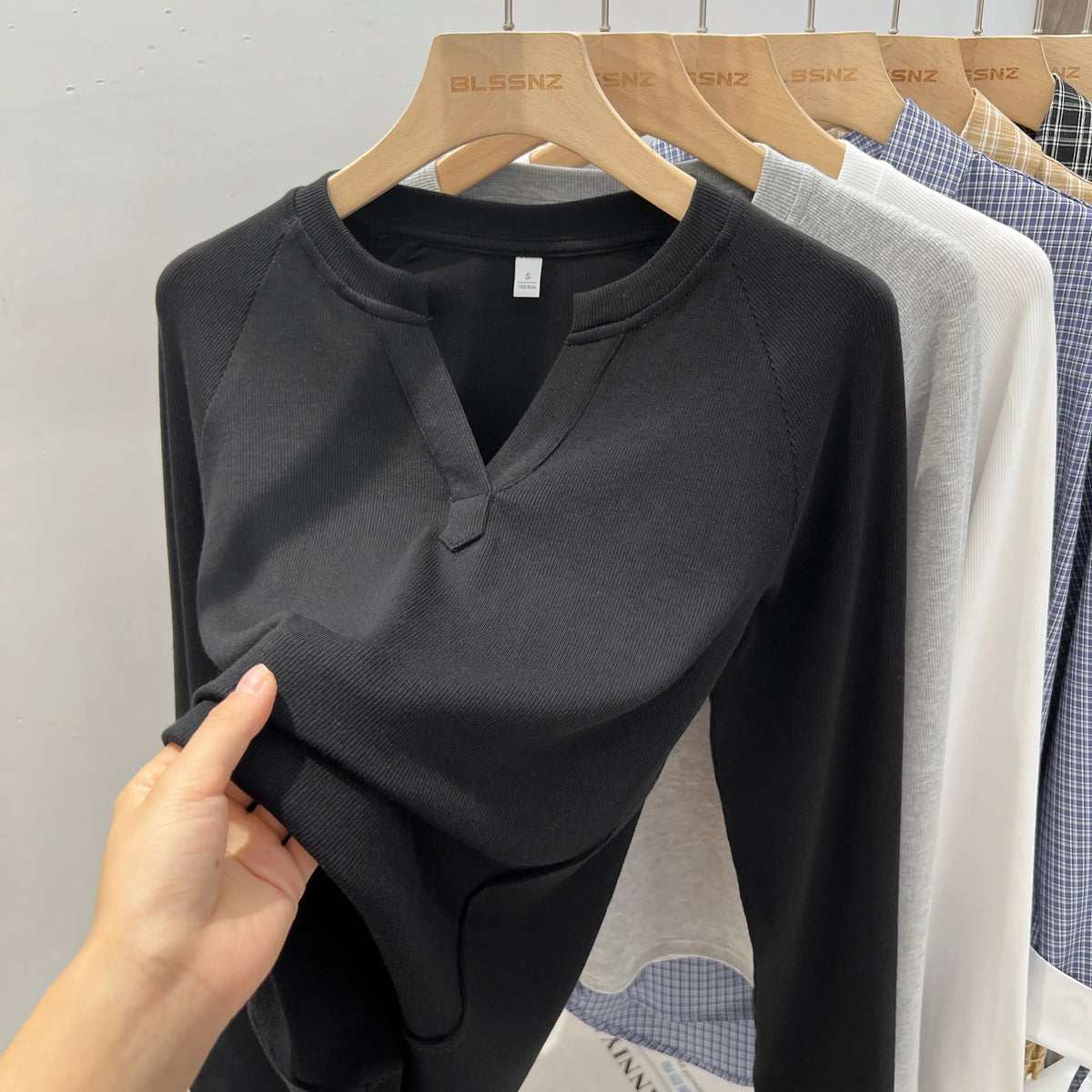 Women's slim V-neck long sleeve tee — view 2 of 20