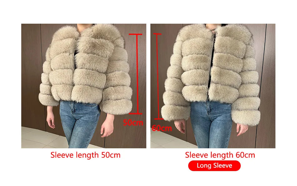 Women's Fox Fur Coat with Detachable Sleeves