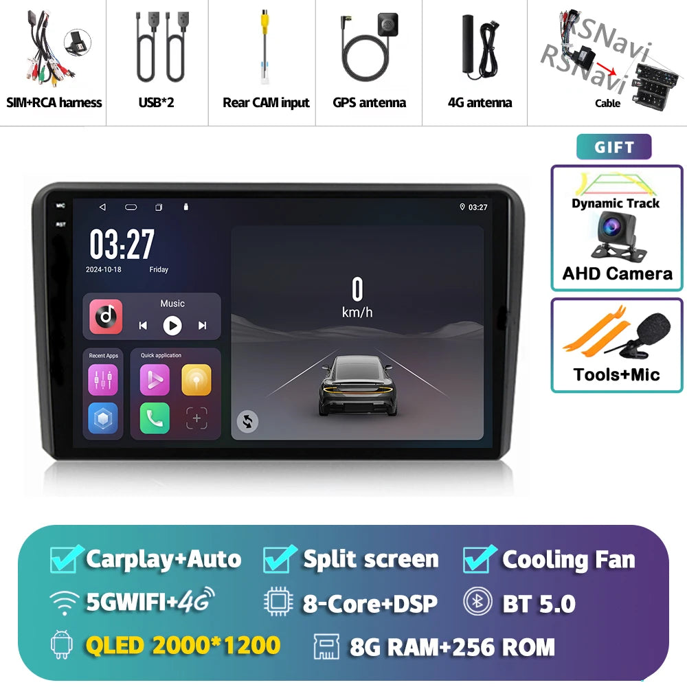 Android 16 Carplay Auto GPS Navigation For Audi A3 8P 2003 - 2013 Radio Multimedia Player 2Din Head Unit Video Stereo Car Radio