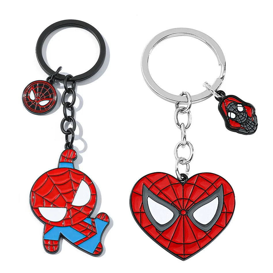Red Spider Hero Keychain Cute Cartoon Character Enamel Heart Keyring Bag Charm for Movie Fans Gift Accessory