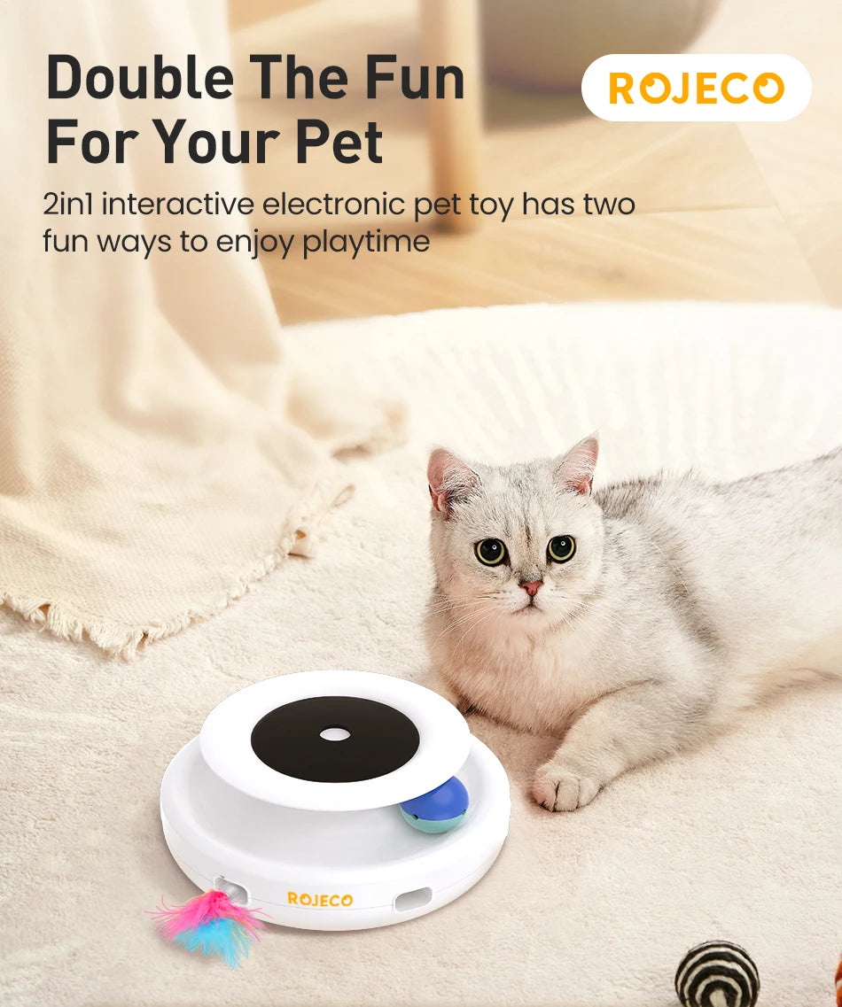 ROJECO 2-in-1 Smart Cat Toy – Automatic Feather & Fun Ball Interactive Toy Set | 5 Modes Electronic Pet Toy