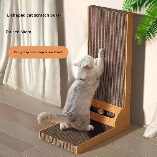 L-Shape Wooden Cat Scratching Post - Wall Corner Scratcher Board