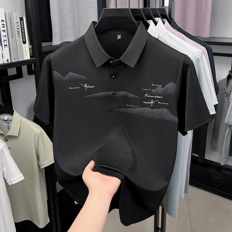 Men's Textured Mesh Polo - Cool-Touch Lapel, Two-Button Placket