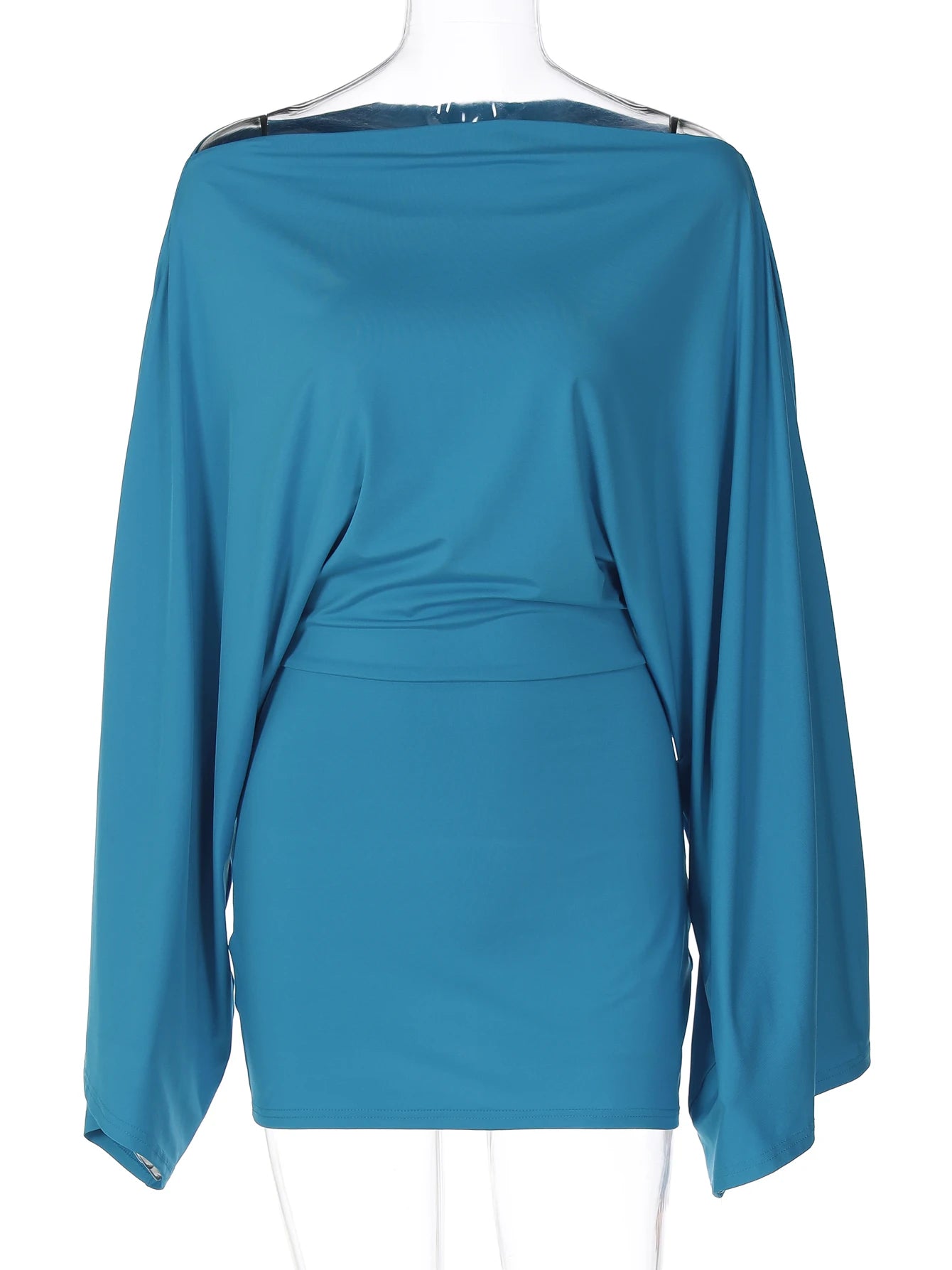 Hugcitar Solid Long Cloak Sleeve Sexy Loose Sexy Ruched Sexy Bodycon Mini Dress Fall Winter Women Fashion Outfit Party Festival