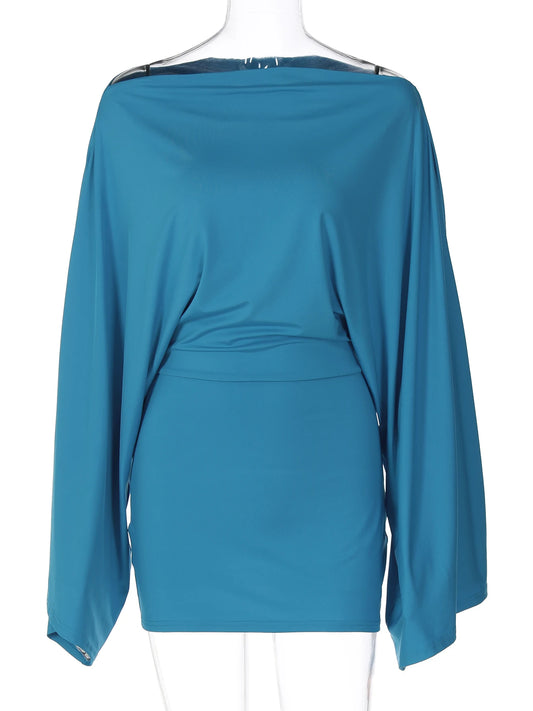 Women's Ruched Cloak Sleeve Mini Dress Loose Fit Knit Party - photo 4