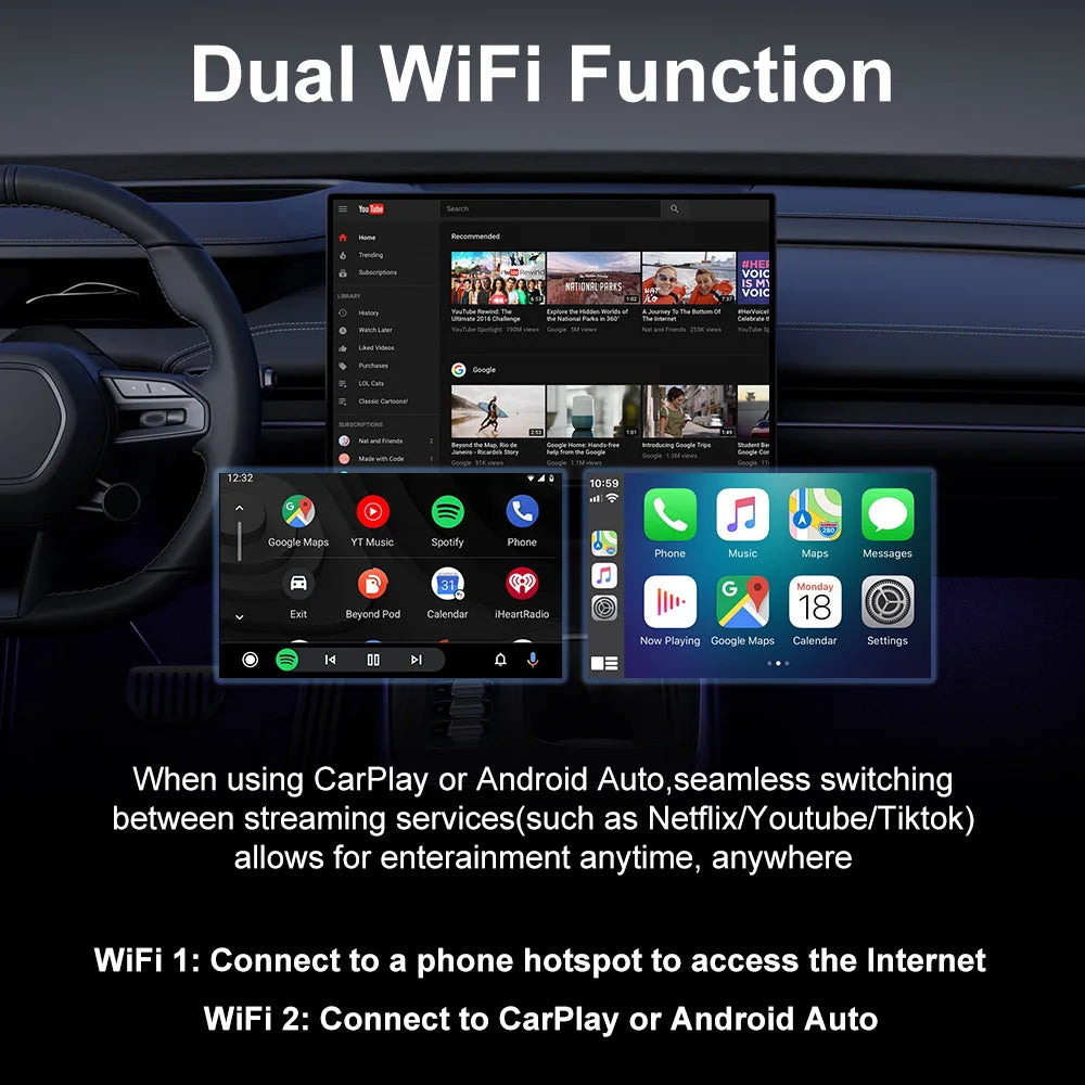 2 in 1 Wired to Wireless Carplay Android Auto Mini Box Dongle Wireless Carplay Adapter For Apple iPhone Android Phone Car play