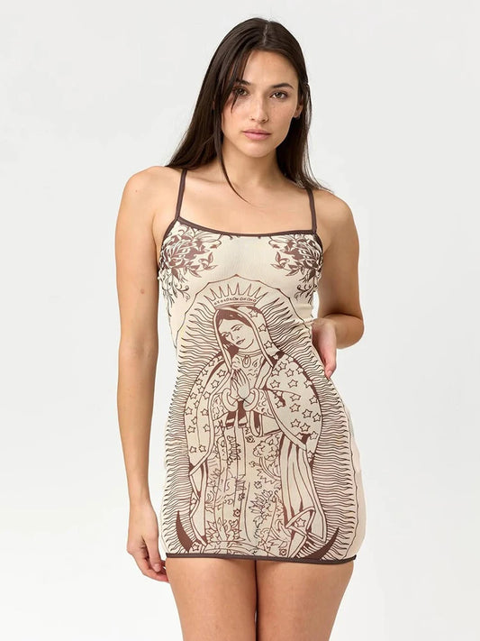 Art Print Mini Bodycon Dress for Women, High Stretch