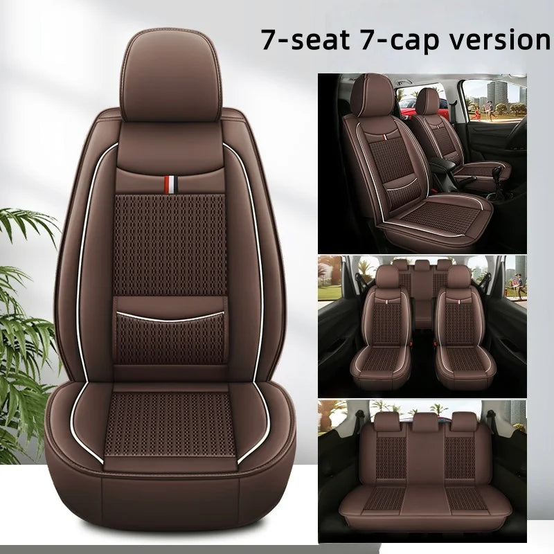 7-Seater Ice Silk & PU Leather Car Seat Cover Set for MPV
