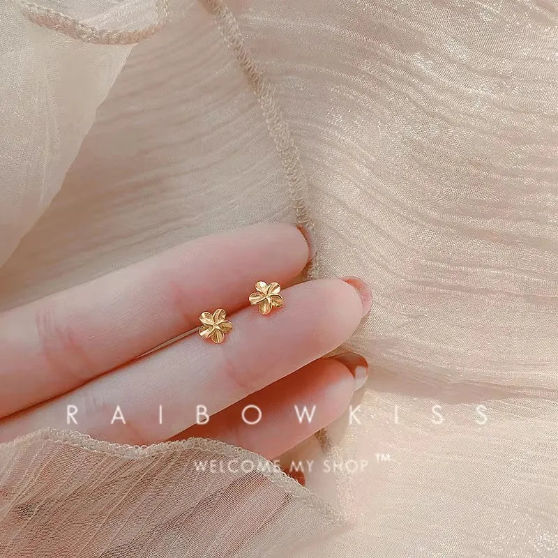 Korean Minimalism Gold Color Small Leaf Butterfly Stud Earrings for Women Hypoallergenic Daily Wear Ear Girls Pierc Gifts