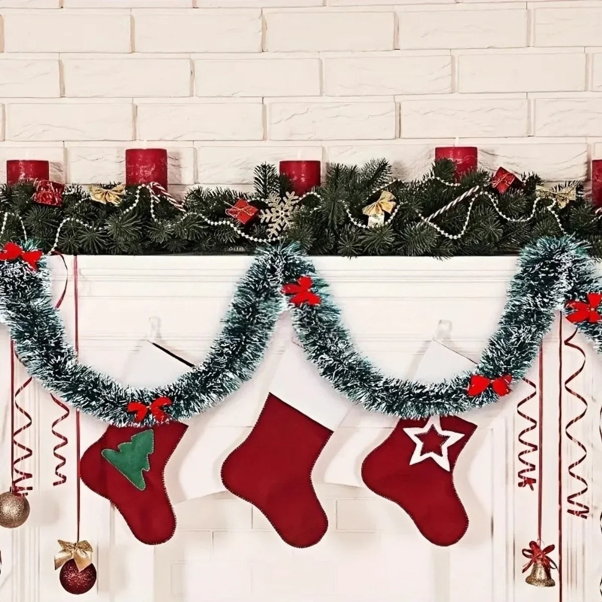 10M Christmas Tinsel Ribbons with Bow Green Cane Ribbon Garland Xmas Tree Hanging Pendent DIY Wreath Ornaments Party Home Decor
