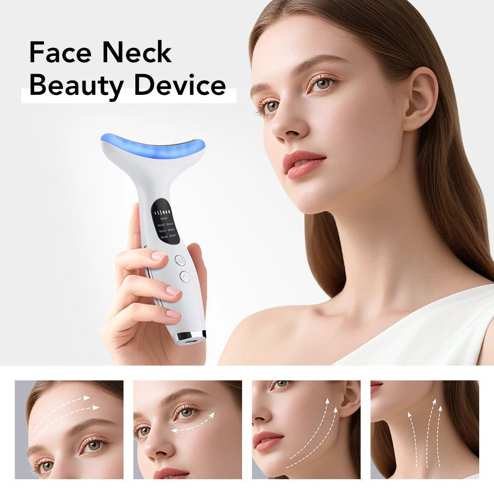 EMS Face Neck Beauty Device 7 Colors LED Light Skin Rejuvenation Tightening Anti Wrinkles Vibration Facial Lifting Massager