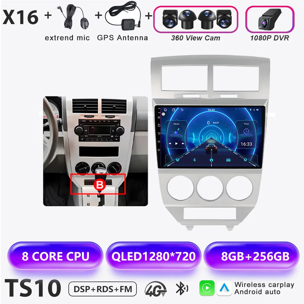 Car Stereo with Apple CarPlay & Android Auto, Compatible with Dodge Caliber & Jeep Compass MK