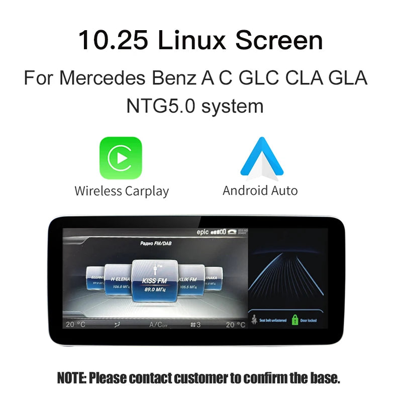 12.3" Wireless CarPlay & Android Auto Screen for Mercedes-Benz NTG5.0 — GLA, CLA, GLC, W205, W176, C117, X156, W212, W167