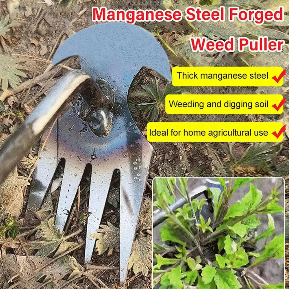 2 In 1 Garden Rake Manual WSeed Grass Rooting Tool Puller Shovel 4 Teeth Weeding Removal Hand Gardening Loose Soil Tool Weeder