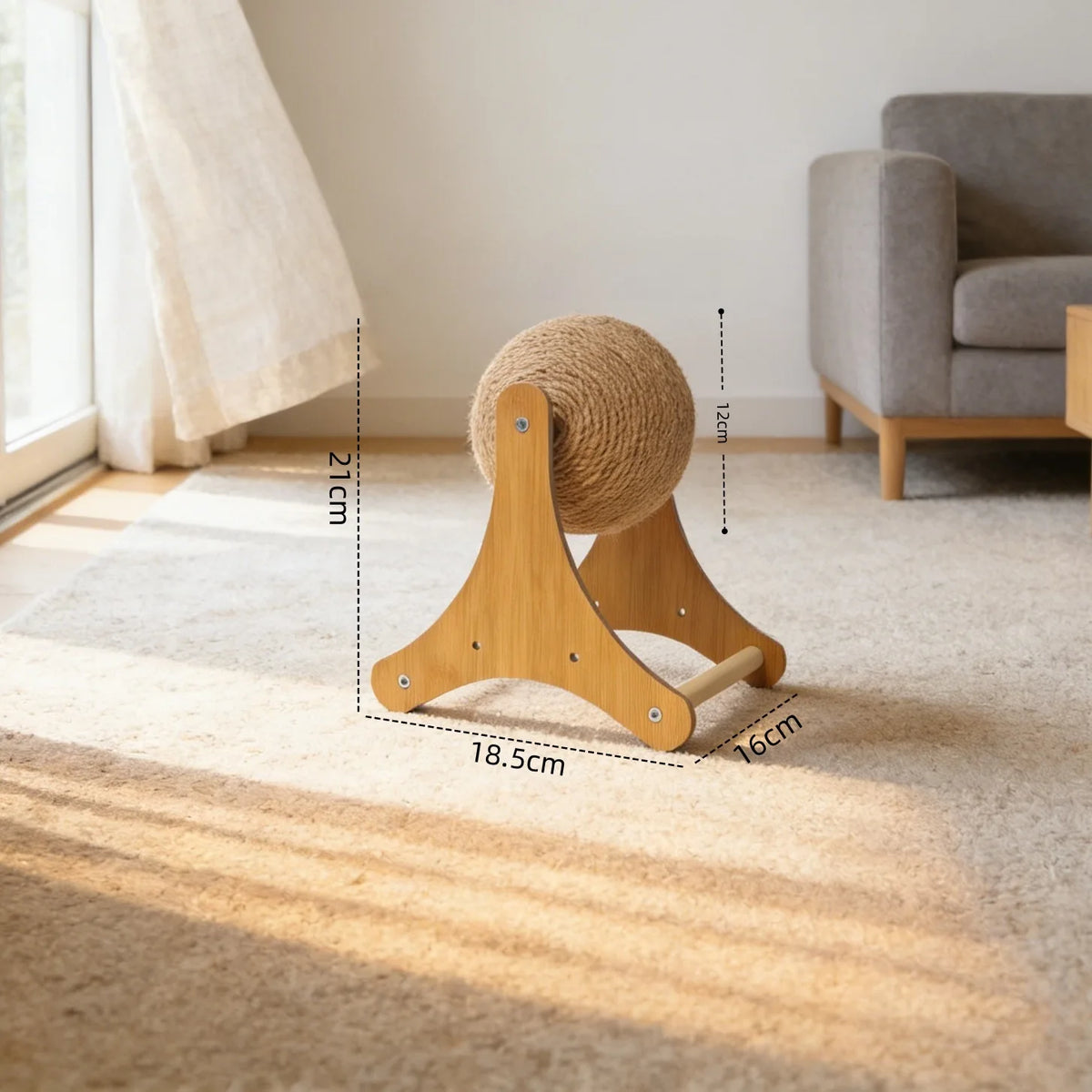 Cat Scratcher with Rolling Sisal Ball, Wooden Frame Sisal Cat Scratch Pad Kitten Grinding Claw Toy Indoor Cat Furniture for Sofa