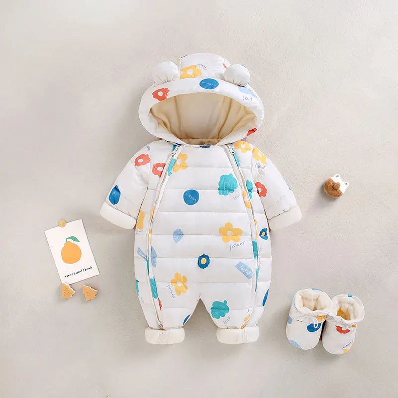 Baby Velvet-Lined Printed Jumpsuit - Thick Winter Romper 3-24 Months - photo 20