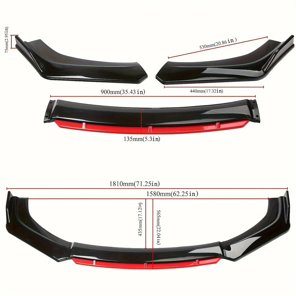 3PCS Universal Car Front Bumper Lip Splitter Body Kit Spoiler Diffuser Protector Impact-Resistant