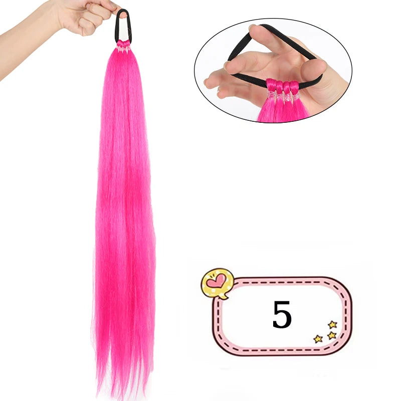 LUPU Synthetic 28 Inch Long Ponytail Extensions With Elastic Band Versatile DIY Braided Ponytail For Women Girls Black Brown