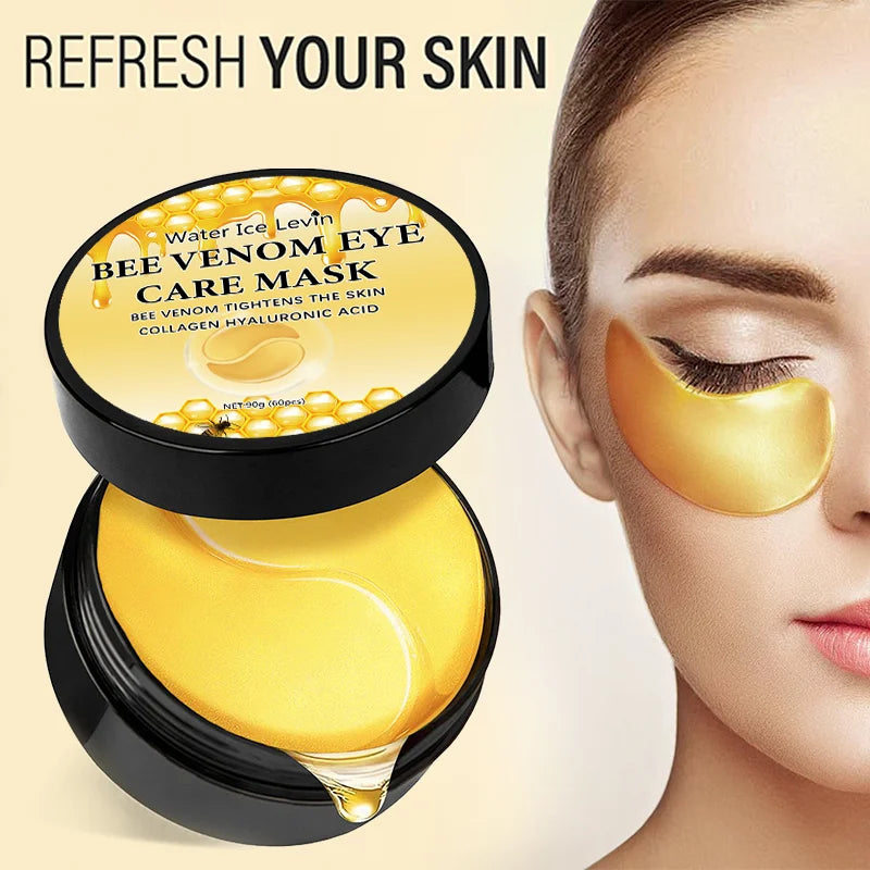 60Pcs Bee Venom Eye Mask (Including Honey, Glycerin and Collagen), Moisturizing and Firming Eye Patch Skin Care Products to Remove Dark Circles and Eye Bags