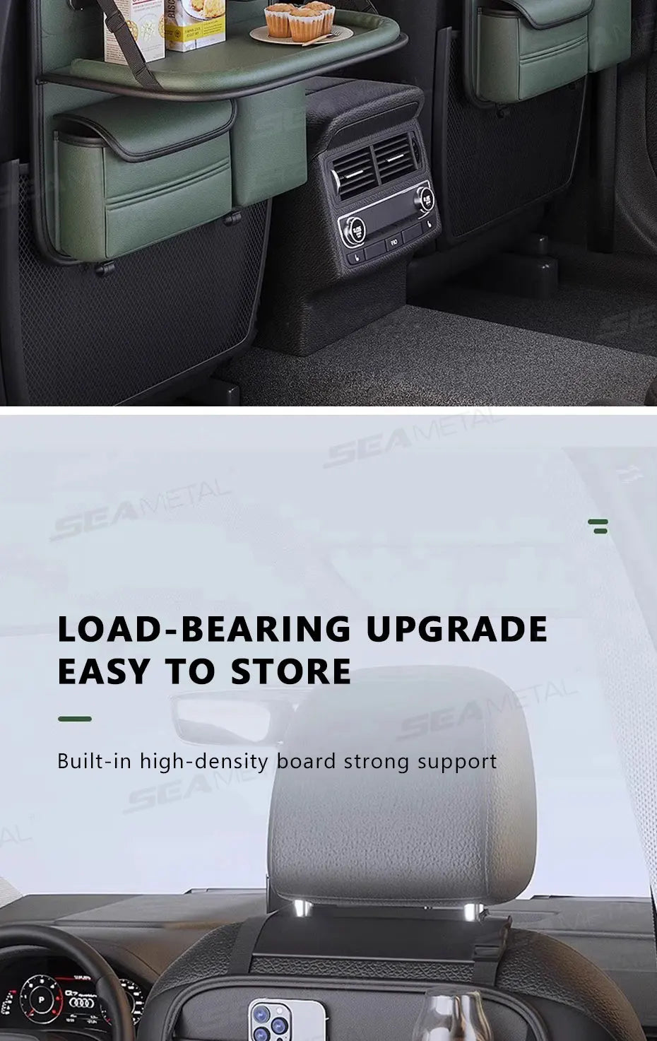 SEAMETAL Car Seat Back Storage Bag Large Capacity Multi-Pocket Backseat Organizer Foldable Dining Table Tablet Tray Hanging Bag