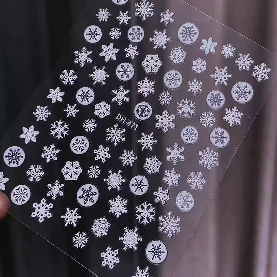 Christmas Nail Art Stickers Nail Art Supplies White Snowflakes Design Shiny Decals Manicure DIY Nail Decorations Accessories