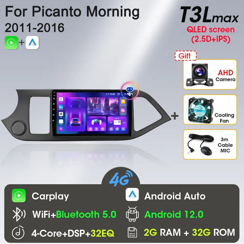 2-DIN Android Car Stereo for Kia Picanto / Morning (2011–2016) — CarPlay, Android Auto, GPS Navigation