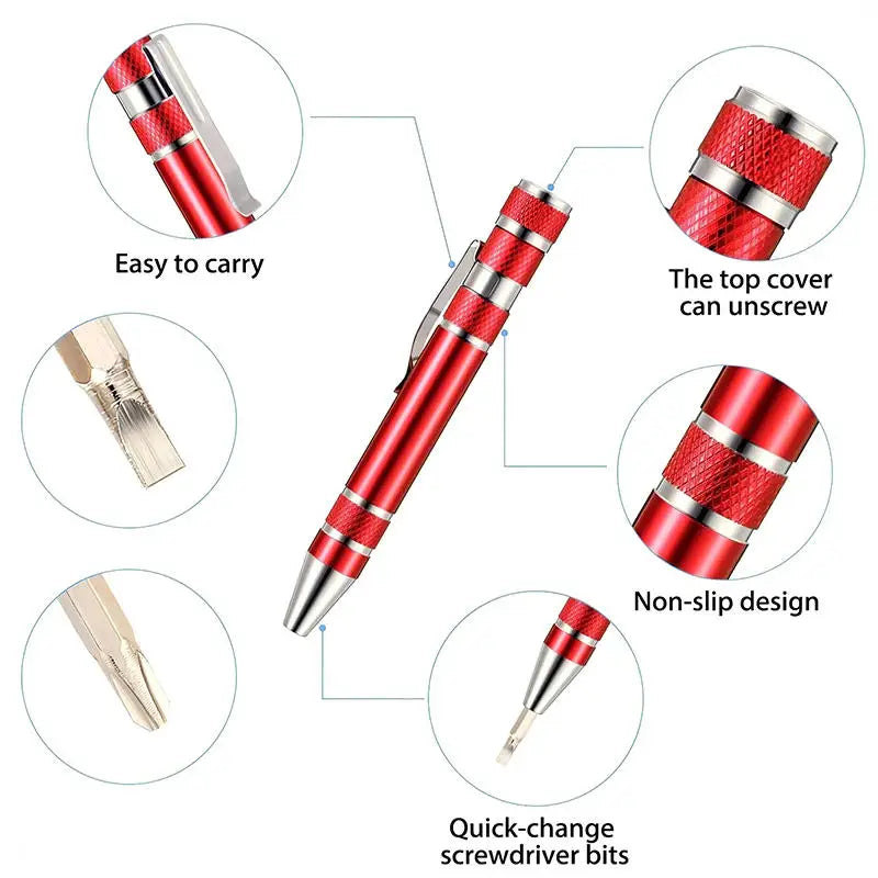 8-in-1 Aluminum Alloy Screwdriver Pen - Changeable Bits For Easy Repairs & Disassembly