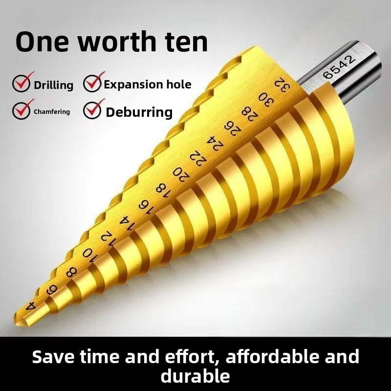 HSS Step Drill Bit Set, Hex Titanium Cone Hole Cutter 4-32mm