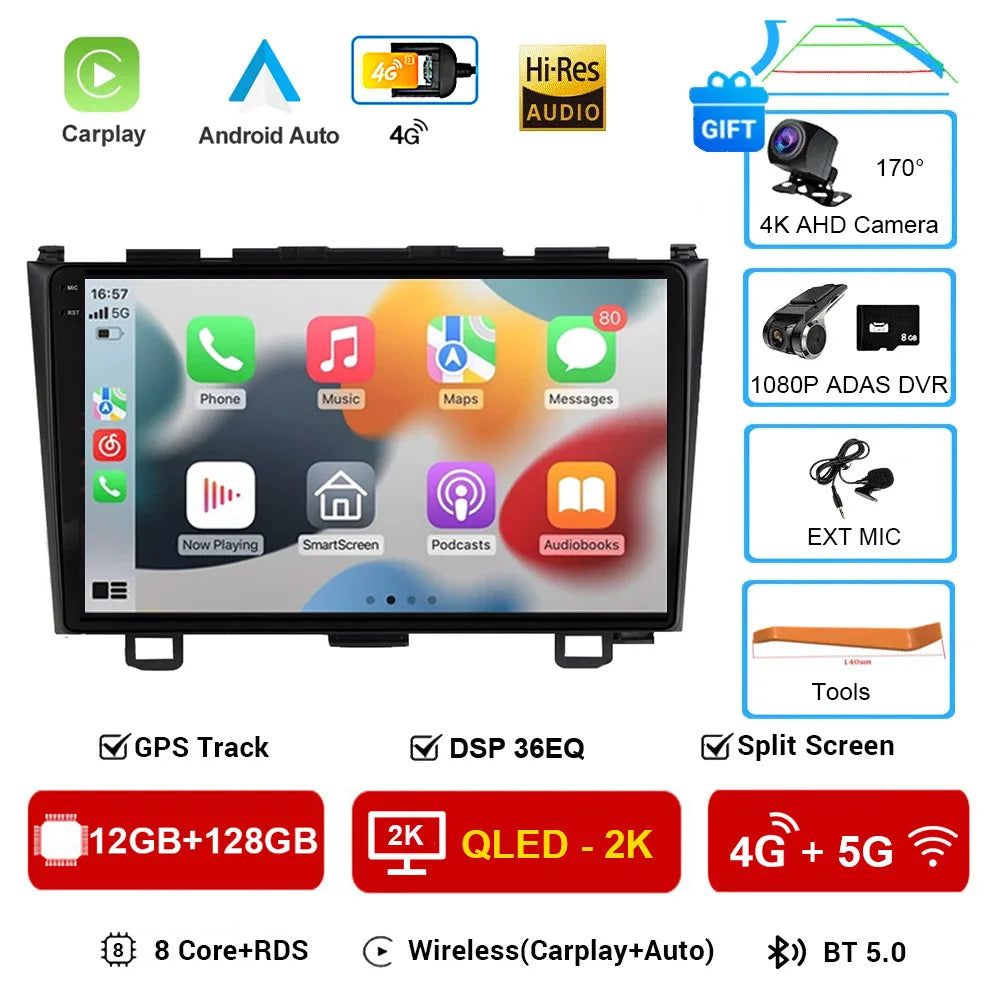 Android 16 Car Radio For Honda CR-V 3 RE CRV 2007-2011 Multimedia Video Player 2 Din Navigation GPS Carplay DVD Head Unit