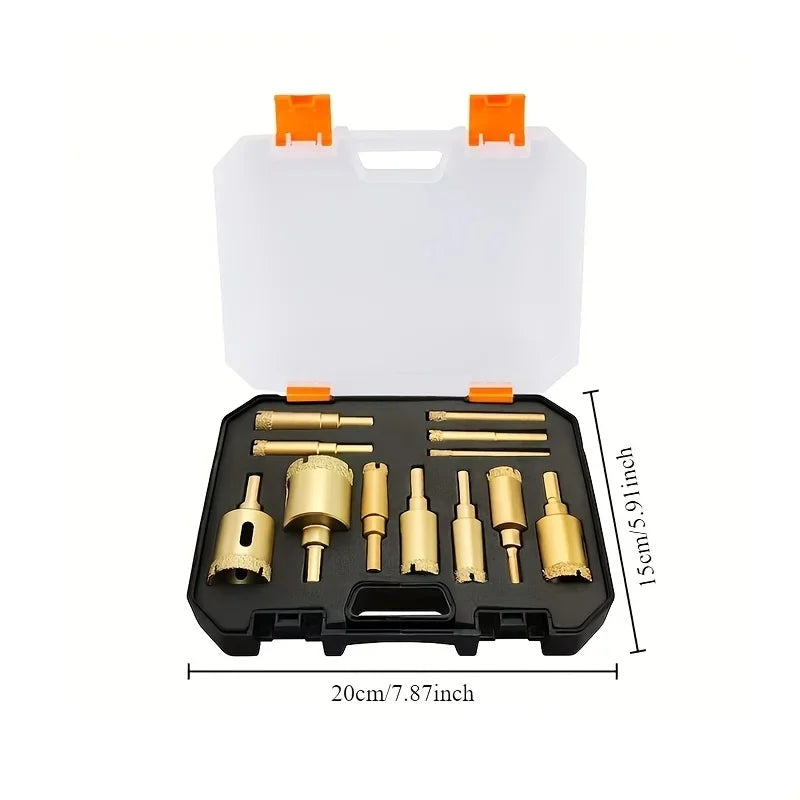 12 Pc Diamond Hole Saw Kit 6-35mm for Glass, Marble & Granite