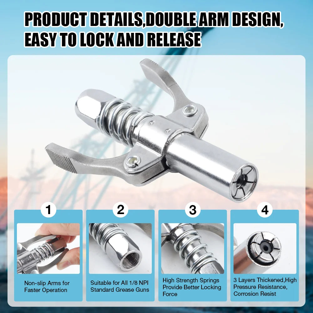 10000PSI Double Handle High Pressure Locking Grease Fitting,I/8 NPT Oil Pump Quick Release Grease Coupler,Repair Tool,Grease Gun