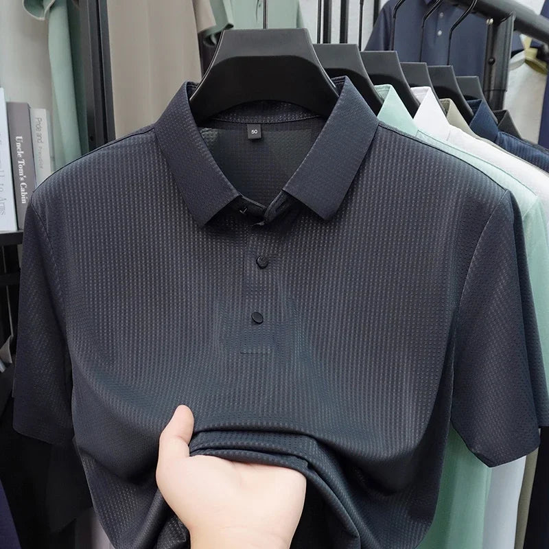 Men's Waffle-Knit Polo Shirt - Short Sleeve Button Placket, Comfort Fit