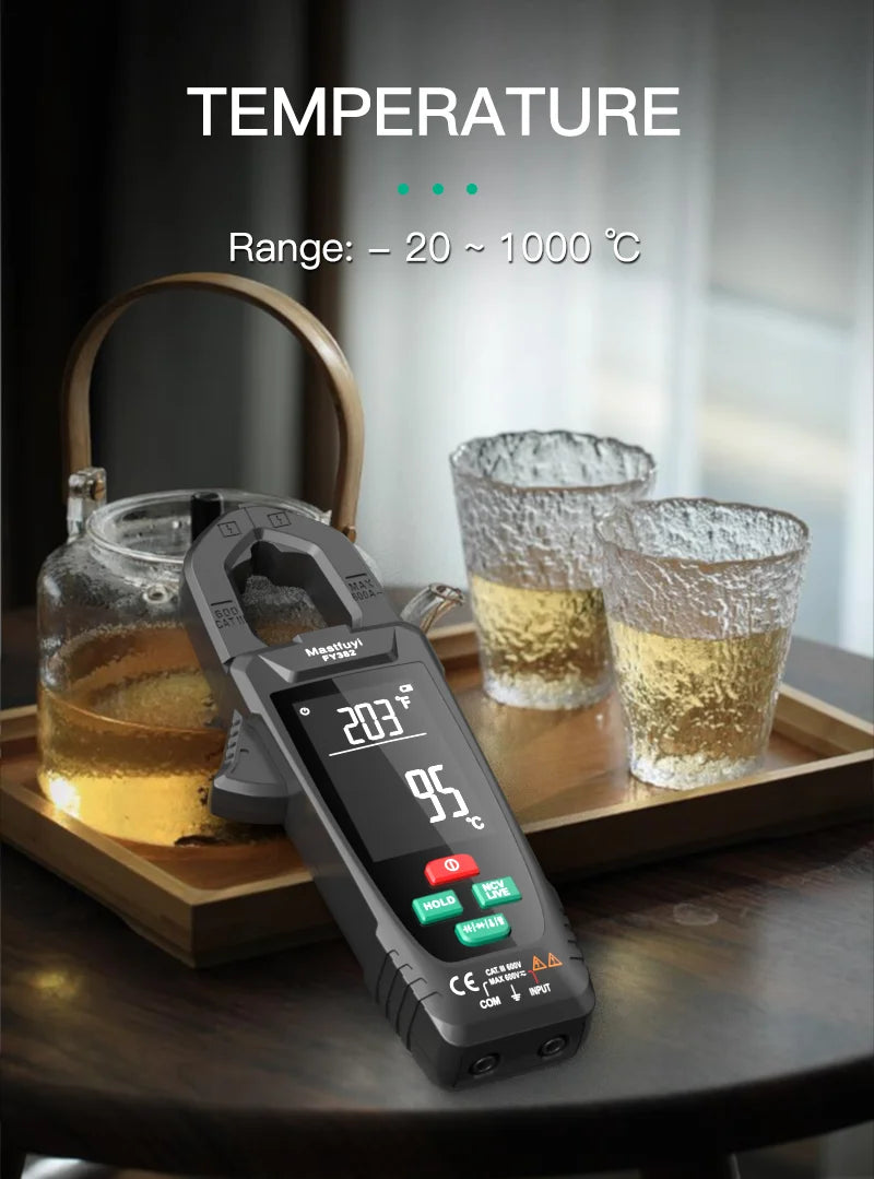 MASTFUYI Automatic Large-Screen Digital Clamp Meter Handheld Ammeter Clamp Multimeter 10000 Counts True RMS with NCV Detection