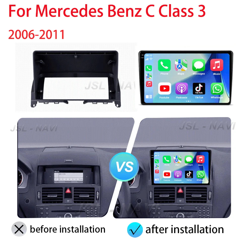 9" Android Car Stereo for Mercedes-Benz C-Class W204 S204 (2006–2011) — CarPlay, QLED, 4G, GPS
