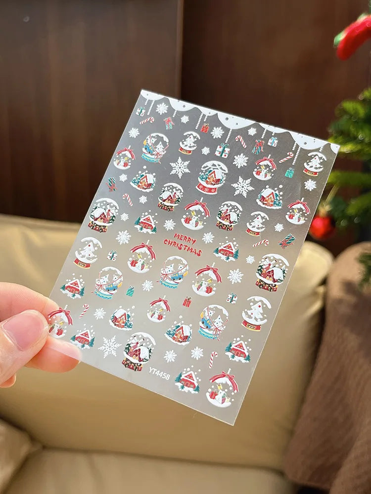 1pcs Christmas Nail Art Sticker with Gold/Silver Foil Snowflakes Iridescent Sparkle Adhesive Backing DIY  3D Nail Decoration