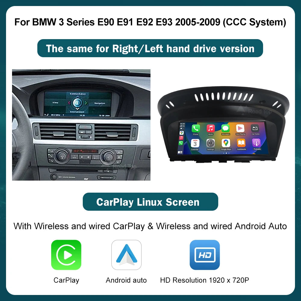 8.8'' Wireless CarPlay Android Auto For BMW Series 3 5 E60 E61 E90 E91 E92 E93 CCC CIC System Multimedia Display Screen