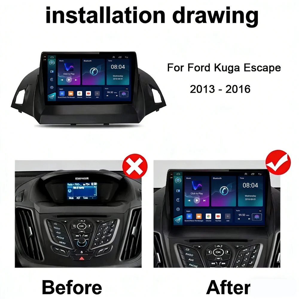 Android Car Stereo for Ford C-MAX, Kuga 2 & Escape 3 (2012–2019) — Wireless CarPlay, Android Auto, GPS, WiFi